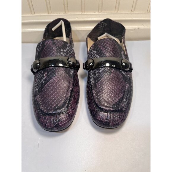 𝅺VINCE Camuto Leather Slip-On Loafers Padaire Purple Snake Skin Print SIZE 6 - Picture 1 of 16